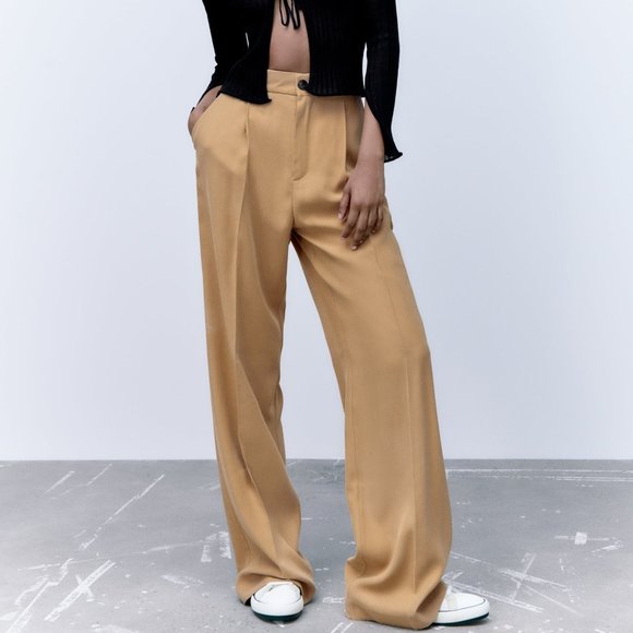 NWT ZARA FULL LENGTH PANTS LIGHT CAMEL - Picture 4 of 6